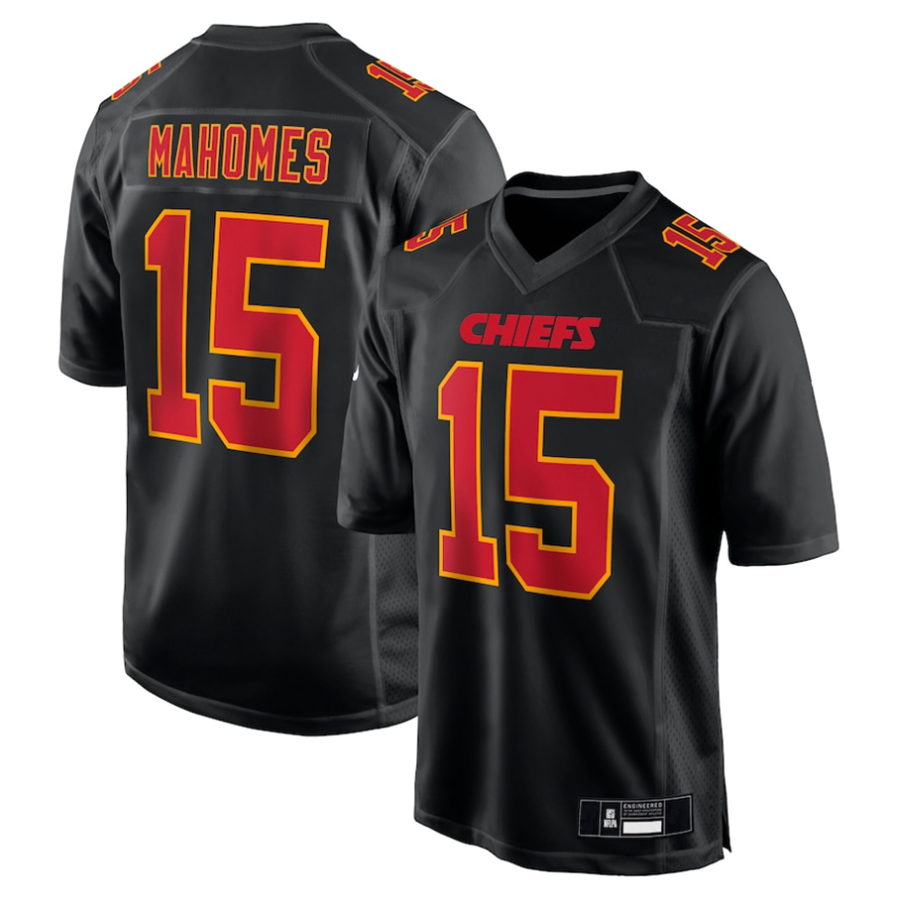 Yuxns #15 Patrick Mahomes Player KC.Chiefs Carbon Black Fashion Game Stitched Jerseys