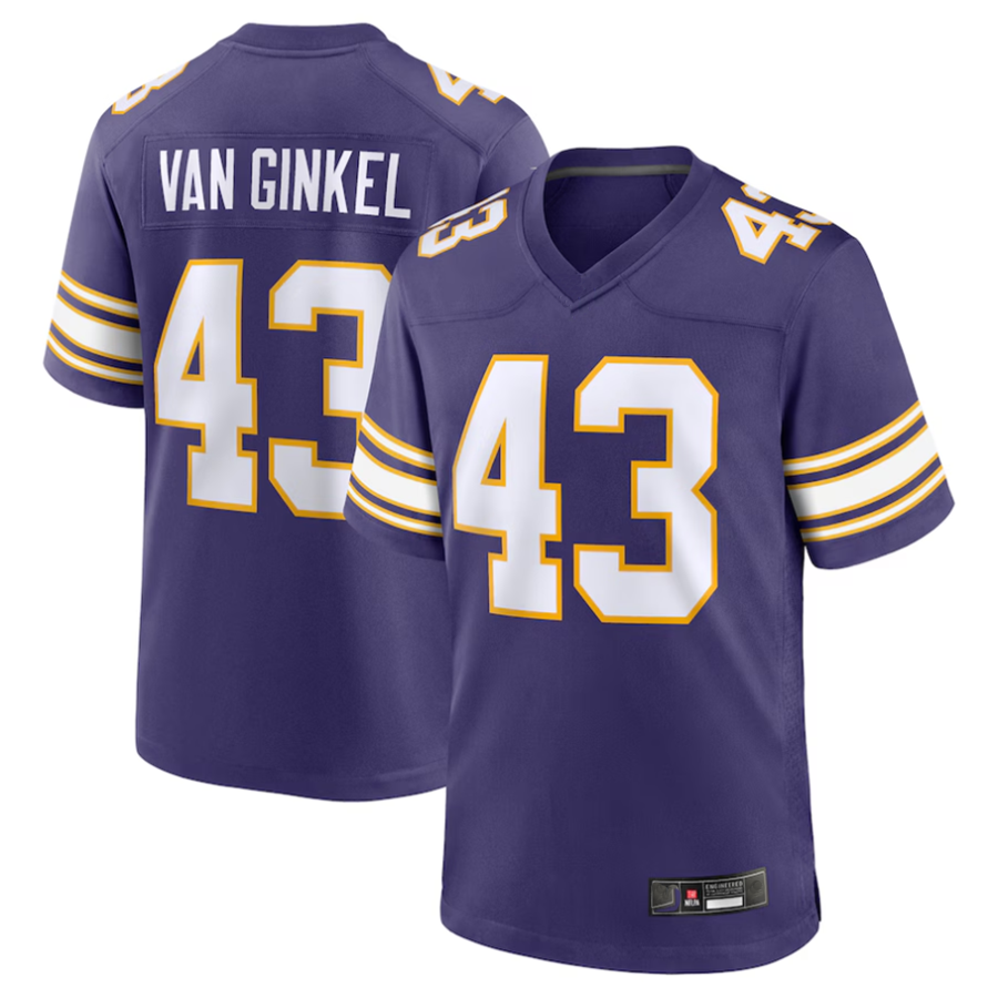 Yuxns MN.Vikings #43 Andrew Van Ginkel Player Purple Game Stitched Jerseys