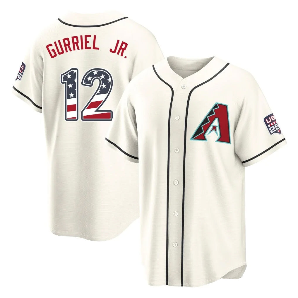 Yuxns A.Diamondbacks #12 Lourdes Gurriel Jr Player Cream USA 250 Fourth of July Home Game Stitched Jerseys