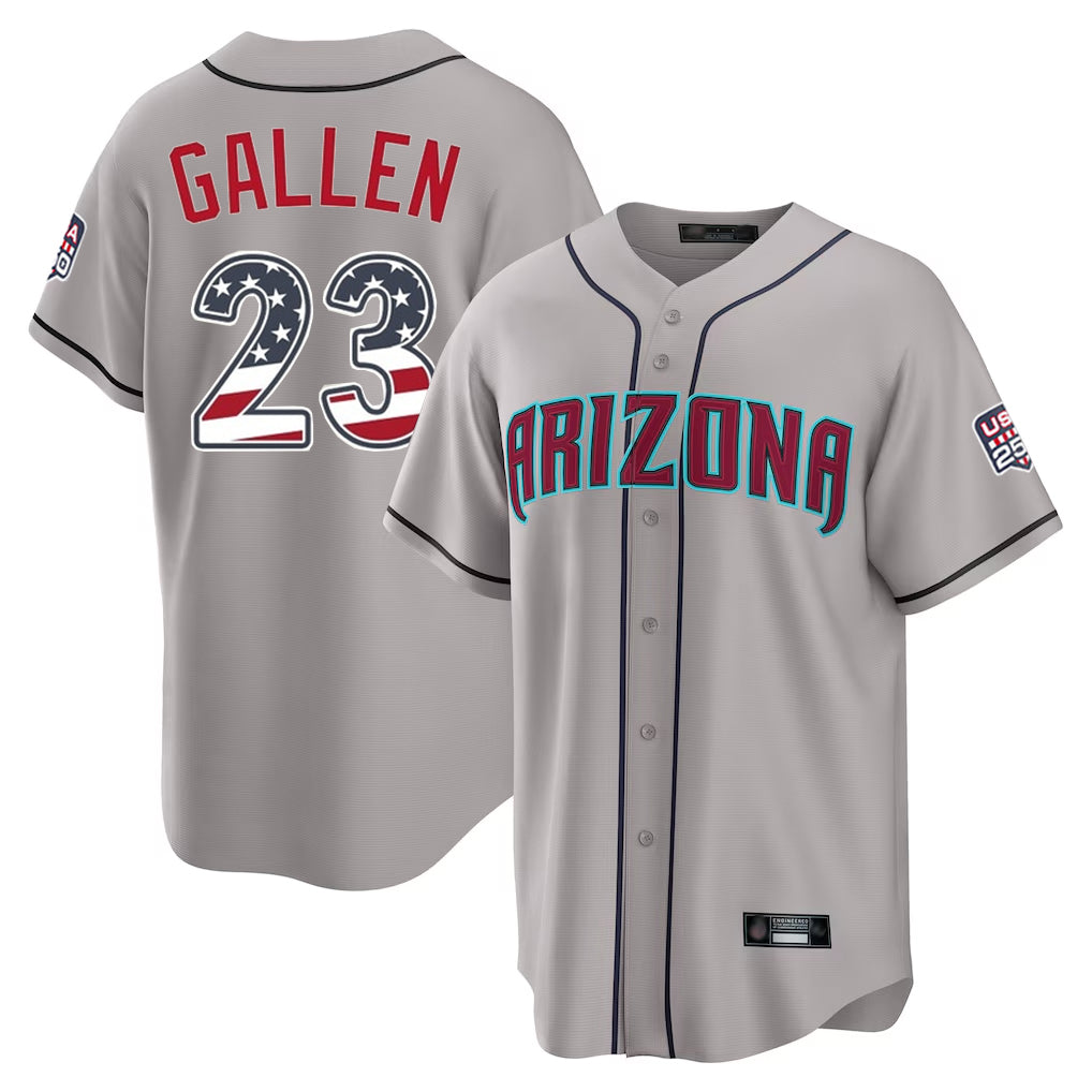 Yuxns A.Diamondbacks #23 Zac Gallen Player Gray USA 250 Fourth of July Home Game Stitched Jerseys
