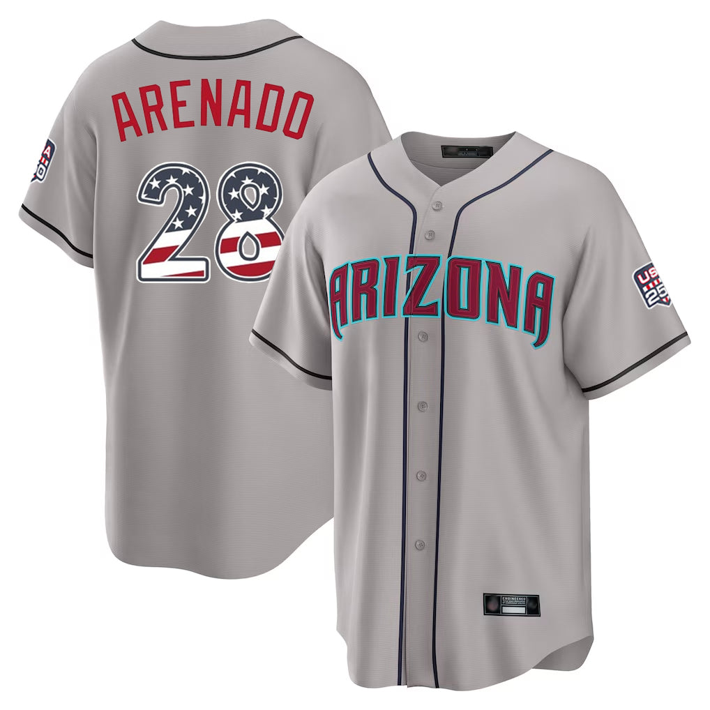 Yuxns A.Diamondbacks #28 Nolan Arenado Player Gray USA 250 Fourth of July Home Game Stitched Jerseys