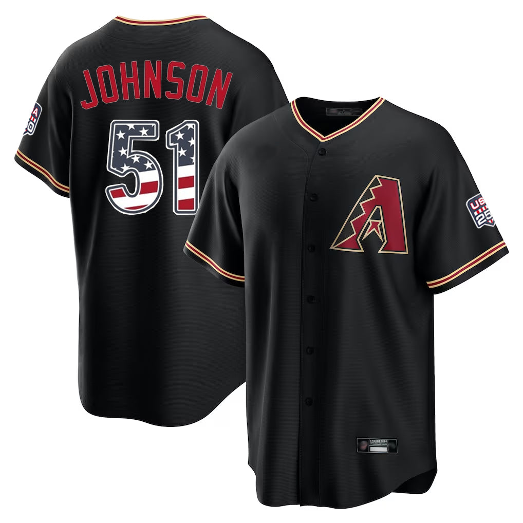 Yuxns A.Diamondbacks #51 Randy Johnson Player Black USA 250 Fourth of July Game Home Stitched Jerseys