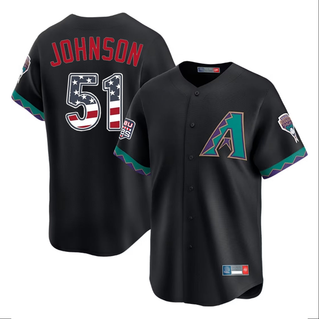 Yuxns A.Diamondbacks #51 Randy Johnson Player Black USA 250 Fourth of July Home Game Stitched Jerseys