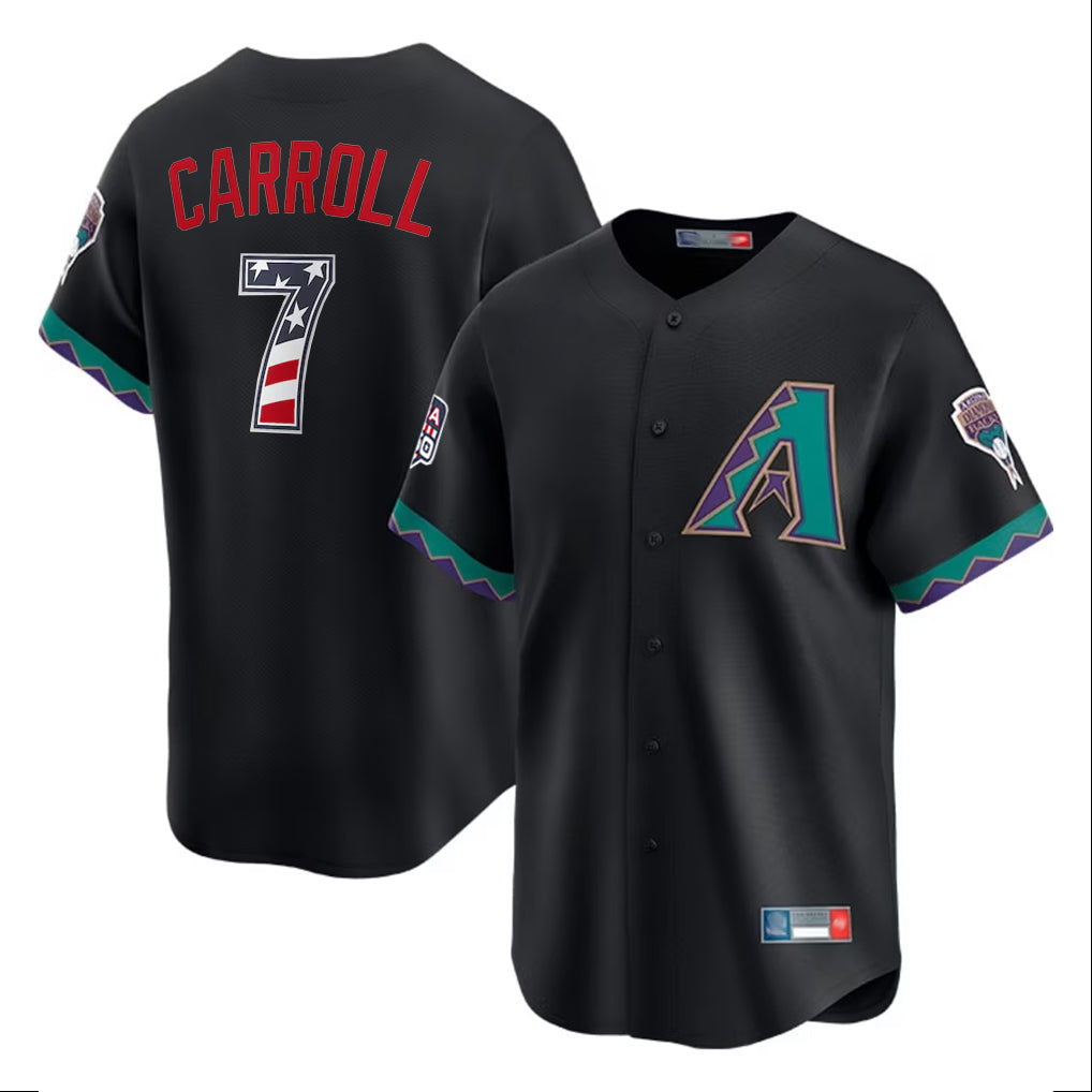 Yuxns A.Diamondbacks #7 Corbin Carroll Player Black USA 250 Fourth of July Home Game Stitched Jerseys