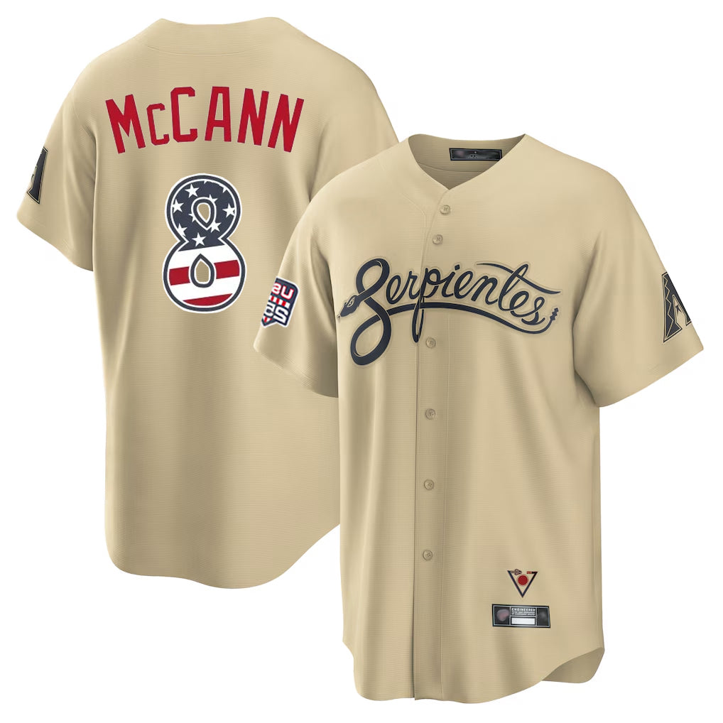 Yuxns A.Diamondbacks #8 James McCann Player Tan USA 250 Fourth of July Home Game Stitched Jerseys