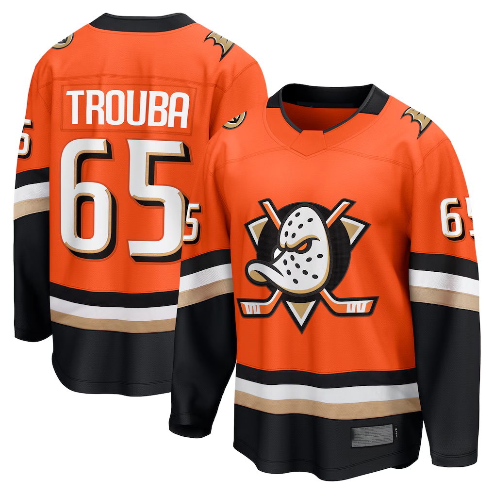 Yuxns A.Ducks #65 Jacob Trouba Orange Home Breakaway Player Jerseys