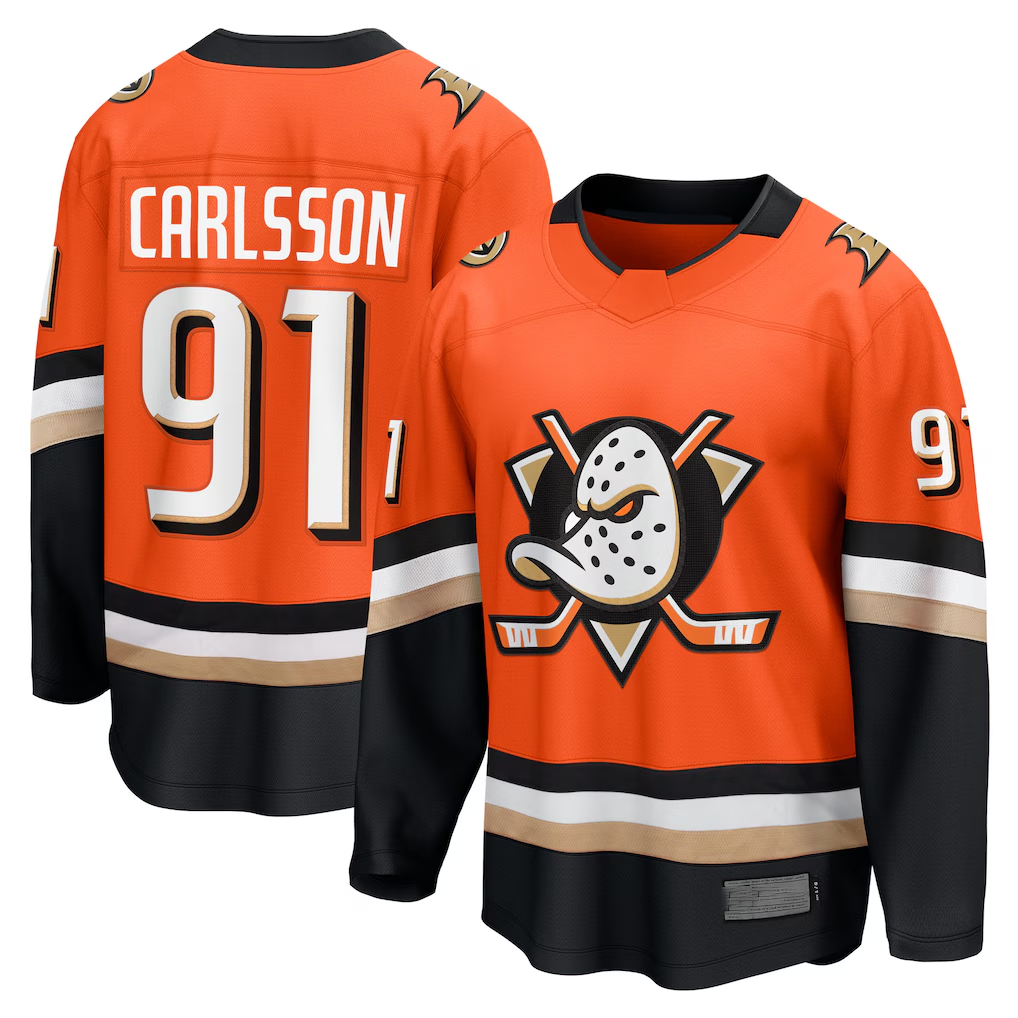 Yuxns A.Ducks #91 Leo Carlsson Orange Home Breakaway Jerseys