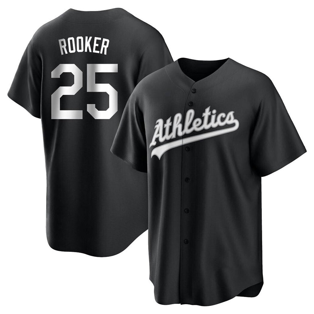 Yuxns Athletics #25 Brent Rooker Player Black&White Replica Alternate Stitched Jersey