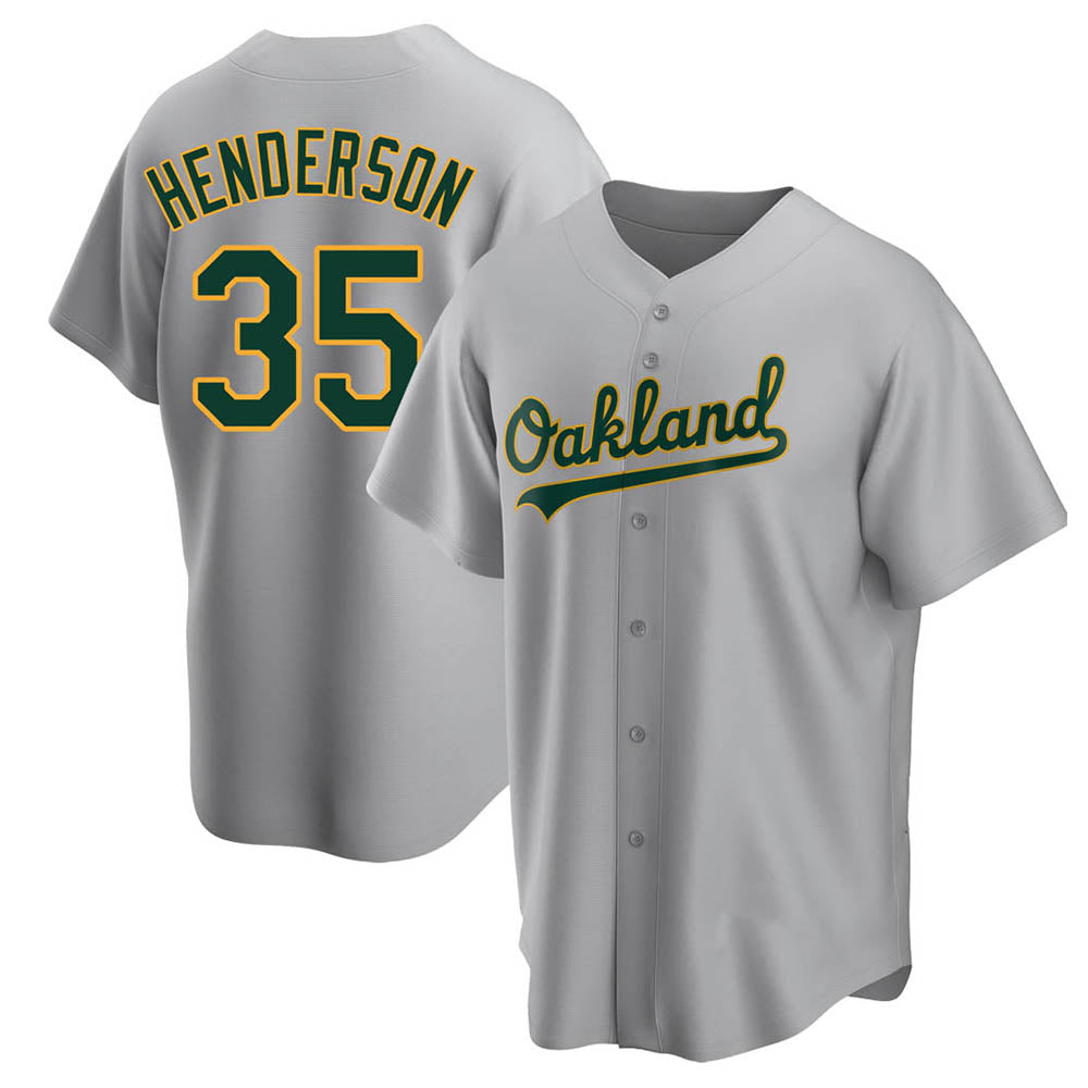 Yuxns Athletics #35 Rickey Henderson Player Gray Replica Road Stitched Jersey