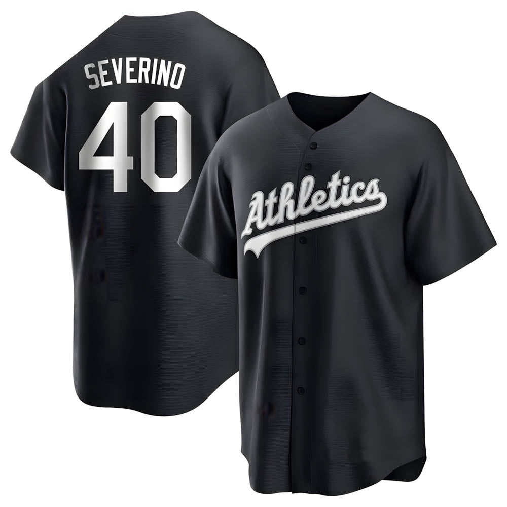 Yuxns Athletics #40 Luis Severino player Black&White Replica Stitched Jersey