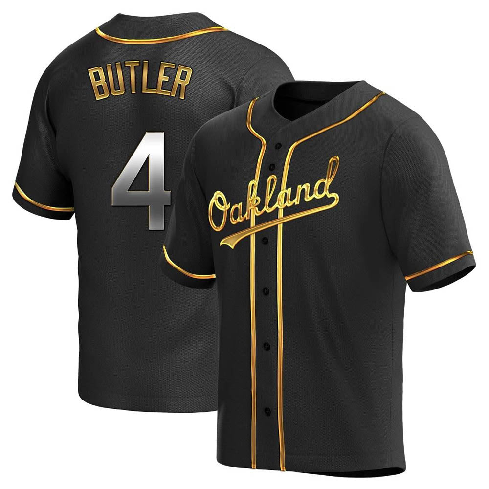 Yuxns Athletics #4 Lawrence Butler player Black Golden Replica Alternate Stitched Jersey