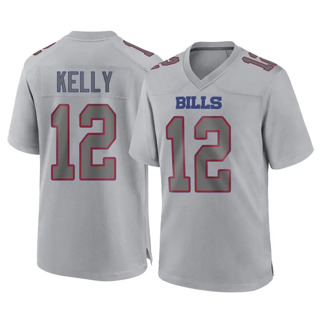 Yuxns B.Bills #12 Jim Kelly Player Gray Fashion Home Game Stitched Jerseys