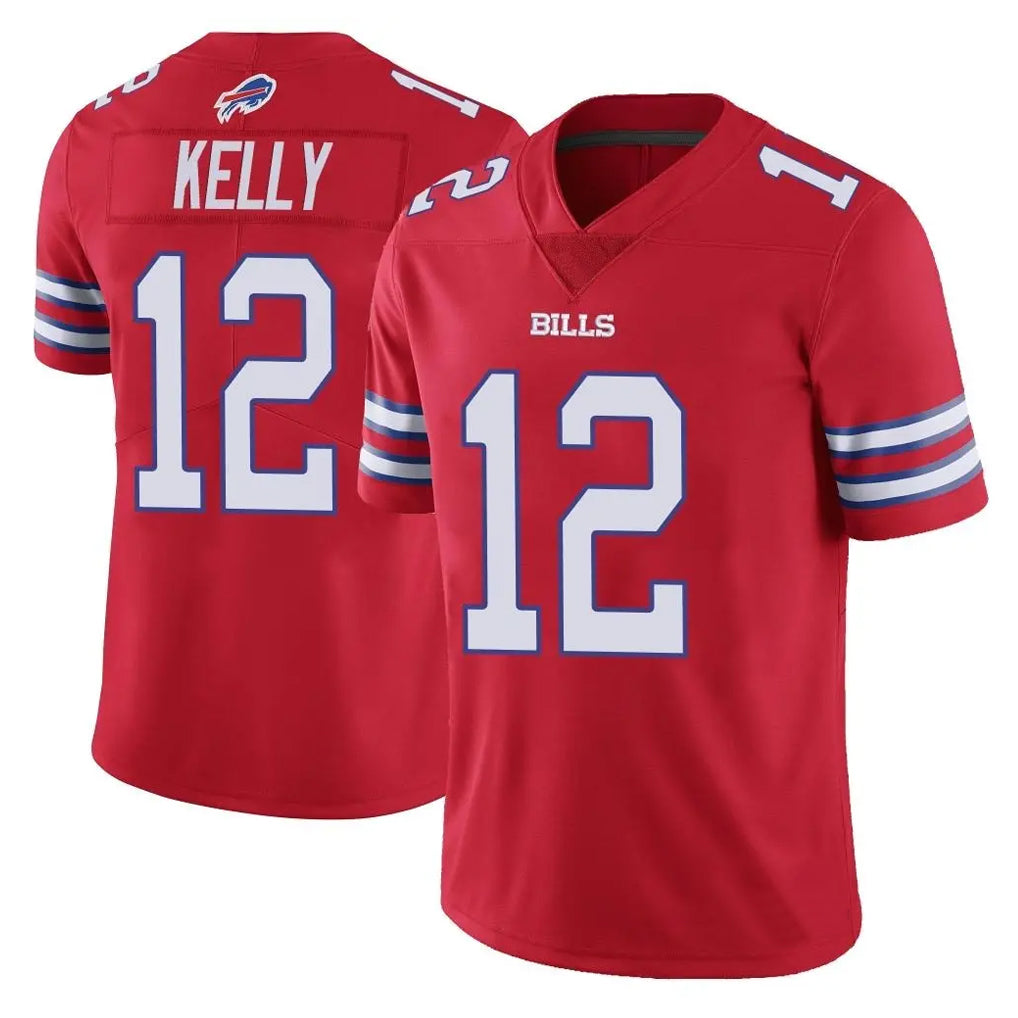 Yuxns B.Bills #12 Jim Kelly Player Red Vapor Untouchable Limited Home Game Stitched Jerseys