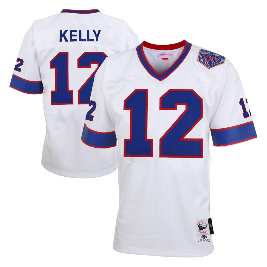 Yuxns B.Bills #12 Jim Kelly Player White Mitchell & Ness XXV Throwback Limited Stitched Jerseys