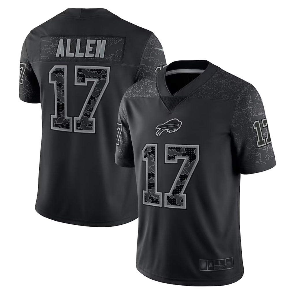 Yuxns B.Bills #17 Josh Allen Player Black RFLCTV Limited Stitched Jerseys