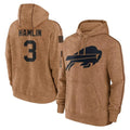 Yuxns B.Bills #3 Damar Hamlin Player Brown Salute to Service Hoodies Stitched Jerseys