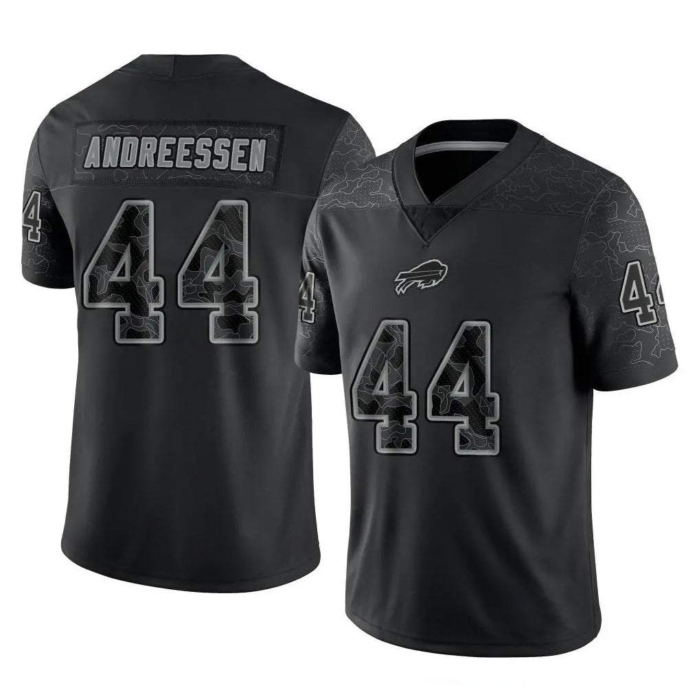 Yuxns B.Bills #44 Joe Andreessen Player Black RFLCTV Limited Stitched Jerseys