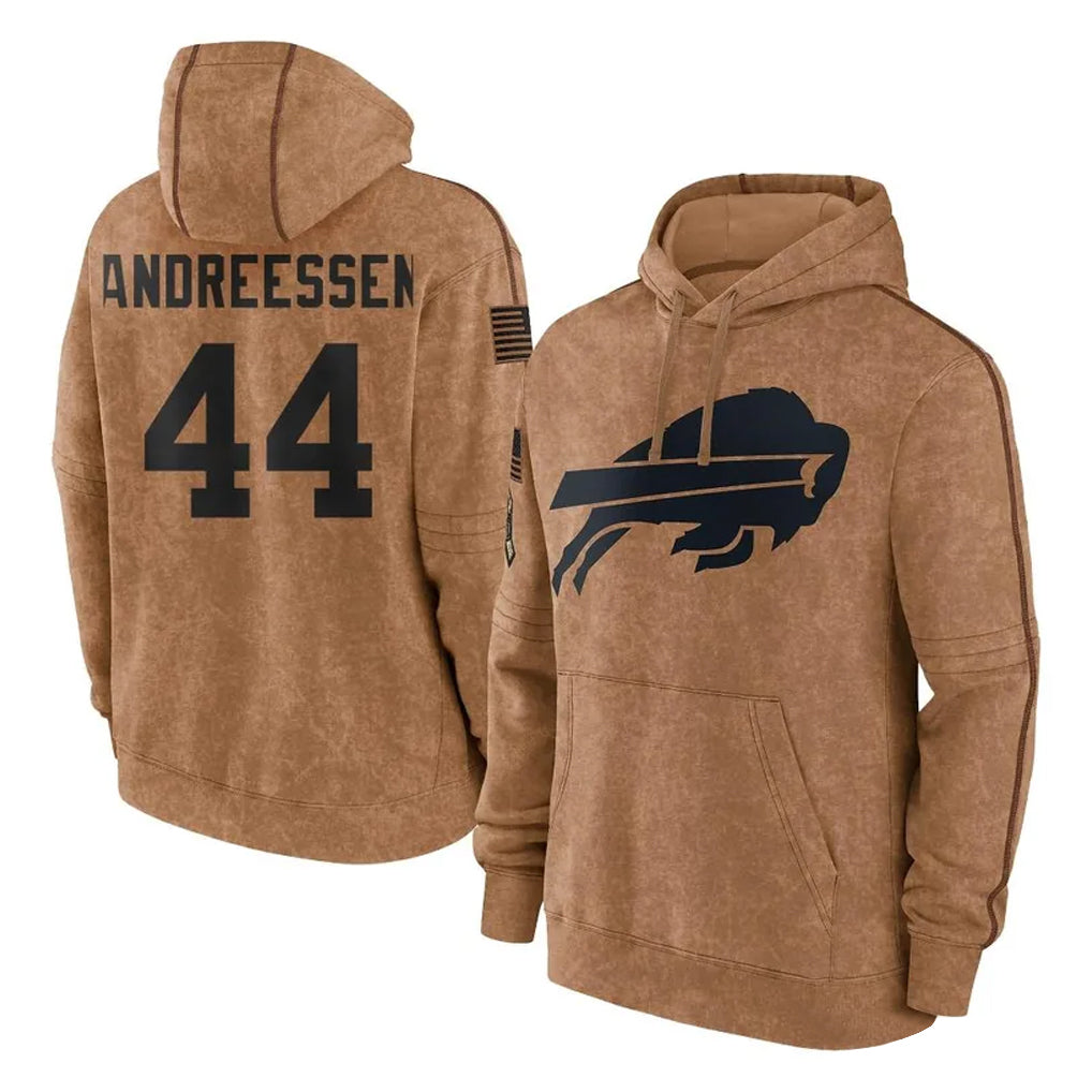 Yuxns B.Bills #44 Joe Andreessen Player Brown Salute to Service Hoodies Stitched Jerseys