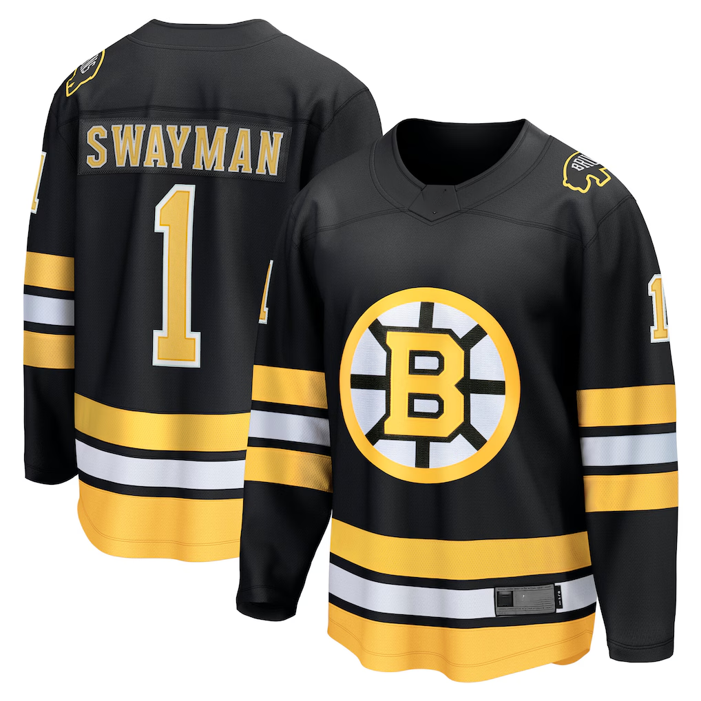 Yuxns B.Bruins #1 Jeremy Swayman Black Home Breakaway Player Stitched Jerseys