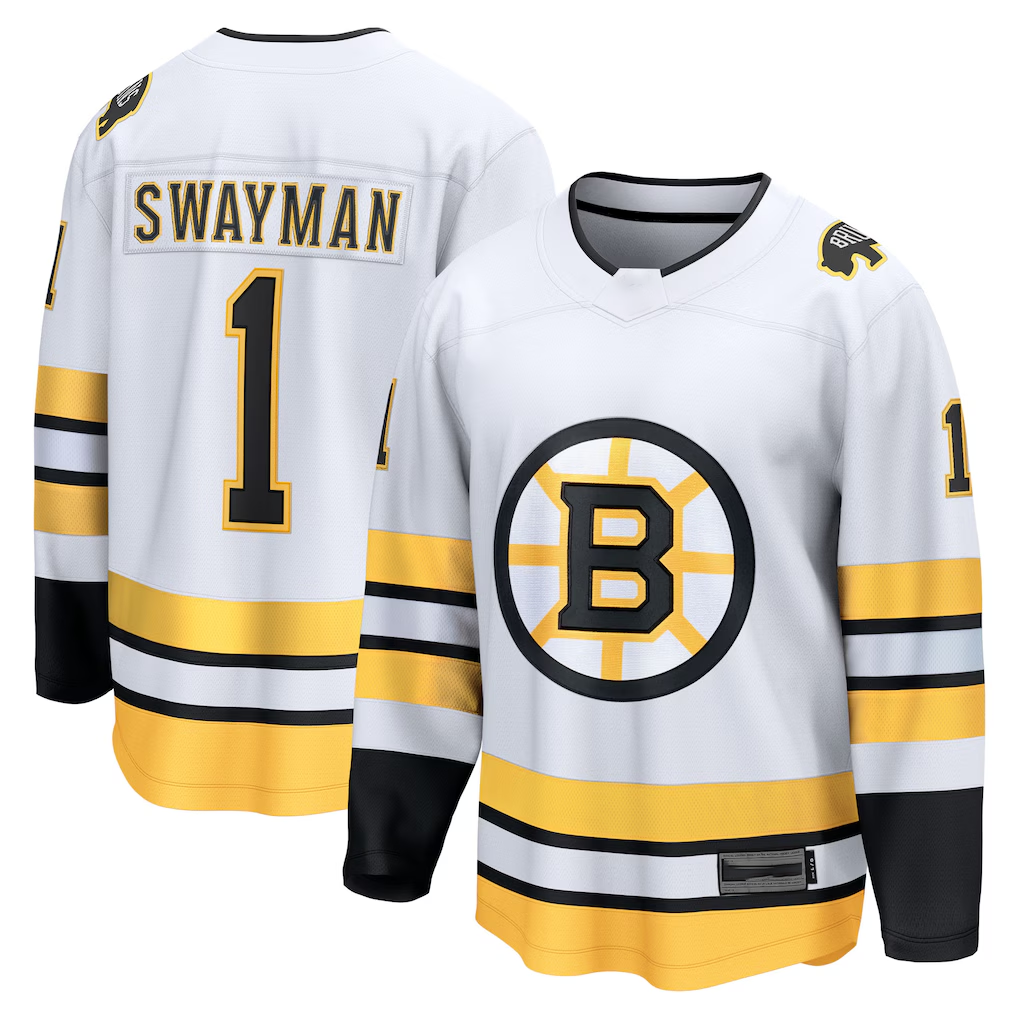 Yuxns B.Bruins #1 Jeremy Swayman White Away Breakaway Player Stitched Jerseys
