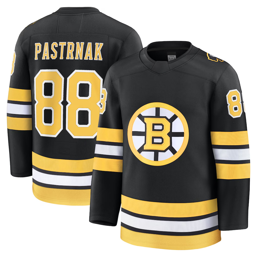Yuxns B.Bruins #88 David Pastrnak Black Home Premium Player Stitched Jerseys