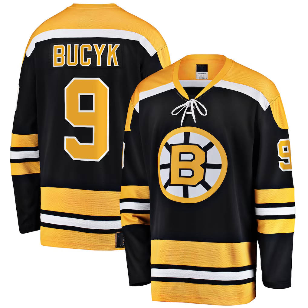 Yuxns B.Bruins #9 John Bucyk Black Premier Breakaway Retired Player Stitched Jerseys