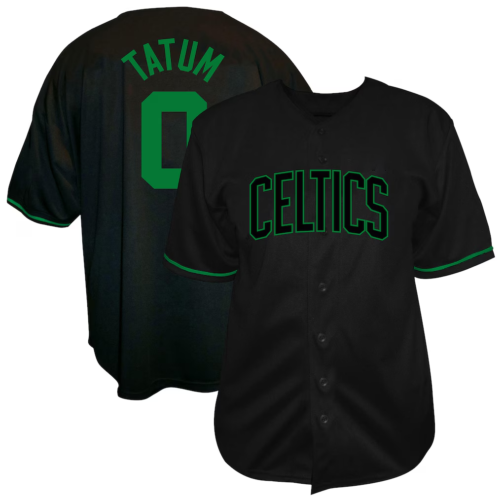 Yuxns B.Celtics #0 Jayson Tatum Profile Black Big & Tall Name & Number Button-Up Jerseys