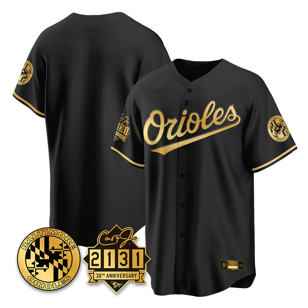 Yuxns B.Orioles Black Gold 30th Anniversary of 2131 Home Game Blank Player Stitched Jerseys