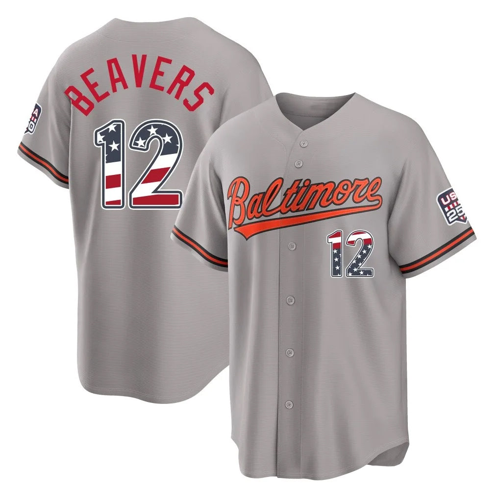 Yuxns B.Orioles #12 Dylan Beavers Player Gray USA 250 Fourth of July Home Game Stitched Jerseys