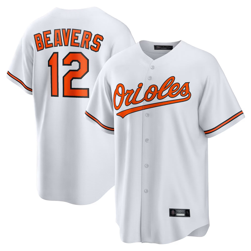 Yuxns B.Orioles #12 Dylan Beavers Player White Home Game Stitched Jerseys
