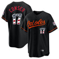 Yuxns B.Orioles #17 Colton Cowser Player Black USA 250 Fourth of July Home Game Stitched Jerseys