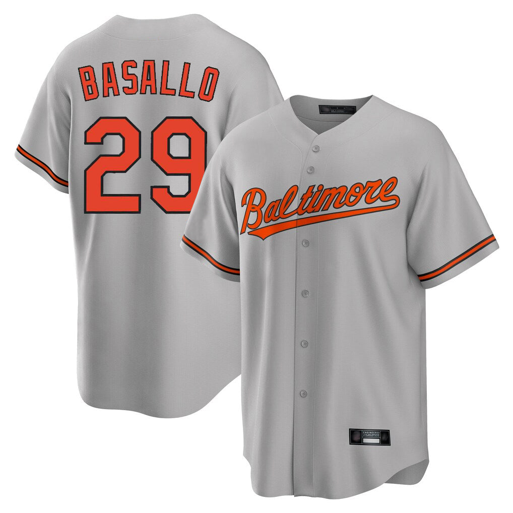 Yuxns B.Orioles #29 Samuel Basallo Player Gray Home Game Stitched Jerseys