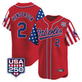 Yuxns B.Orioles #2 Gunnar Henderson Player Red USA 250 Independence Day Vapor Premier Limited Home Game Stitched Jerseys