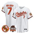 Yuxns B.Orioles #7 Jackson Holliday Player White 30th Anniversary of 2131 Home Game Stitched Jerseys