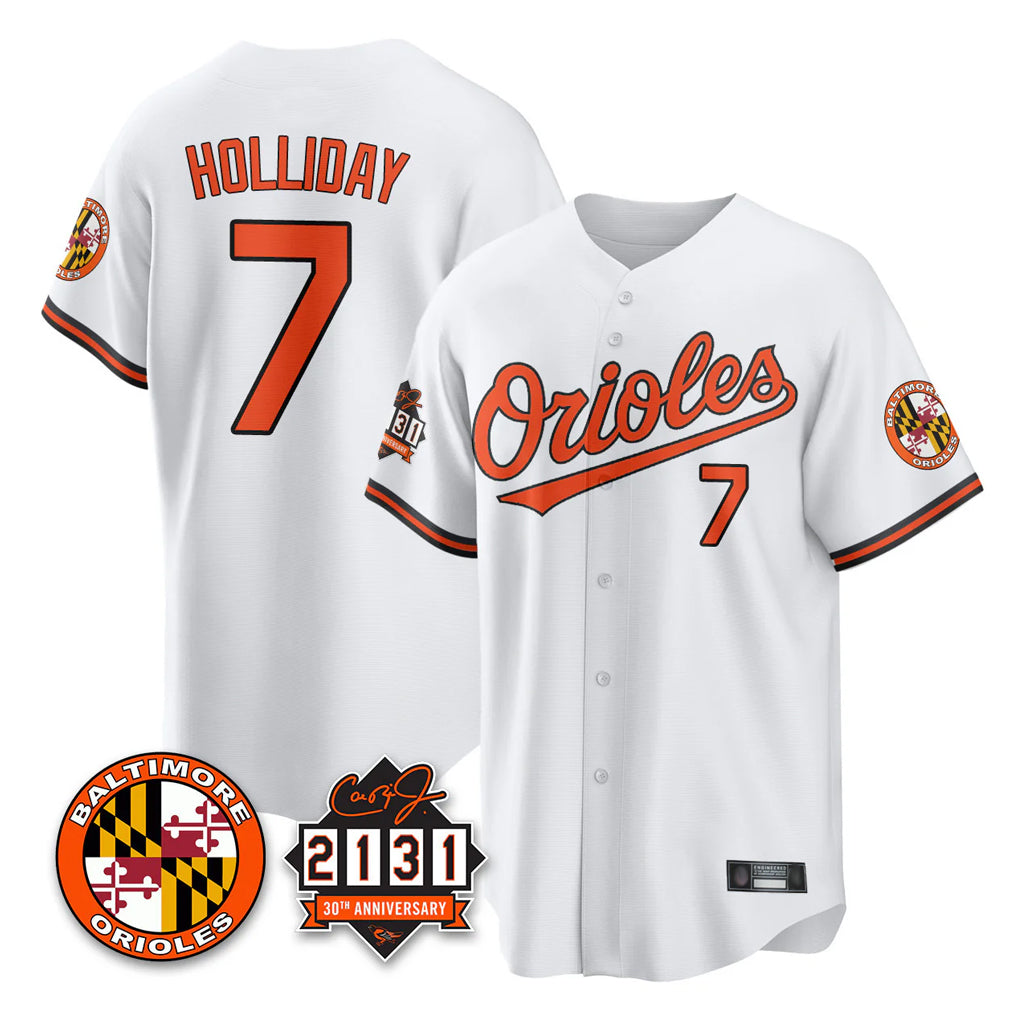 Yuxns B.Orioles #7 Jackson Holliday Player White 30th Anniversary of 2131 Home Game Stitched Jerseys
