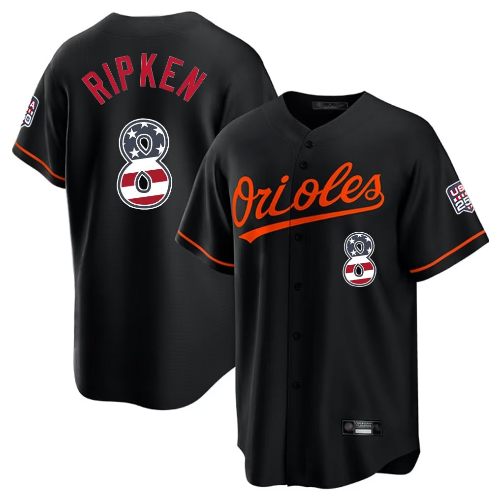 Yuxns B.Orioles #8 Cal Ripken Player Black USA 250 Fourth of July Home Game Stitched Jerseys