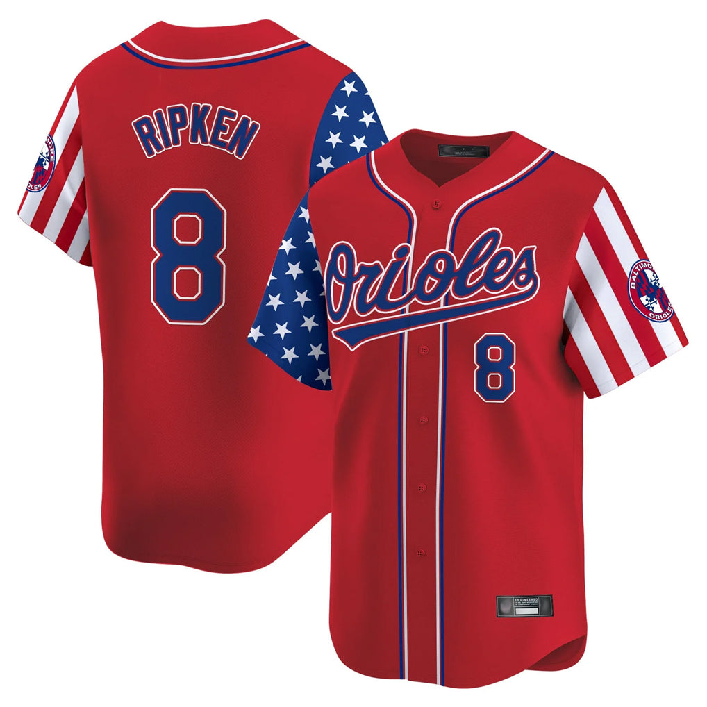 Yuxns B.Orioles #8 Cal Ripken Player Red Independence Day Vapor Premier Limited Home Game Stitched Jerseys