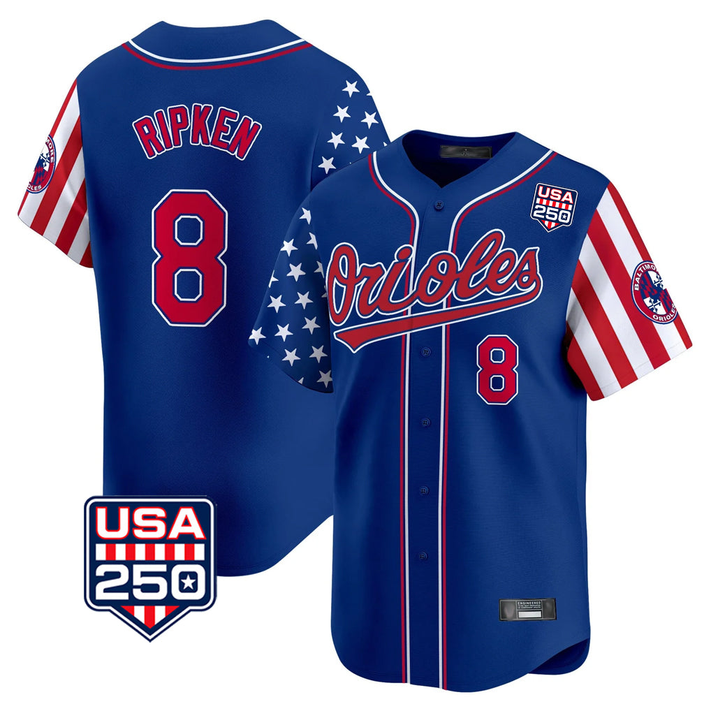 Yuxns B.Orioles #8 Cal Ripken Player Royal USA 250 Independence Day Vapor Premier Limited Home Game Stitched Jerseys