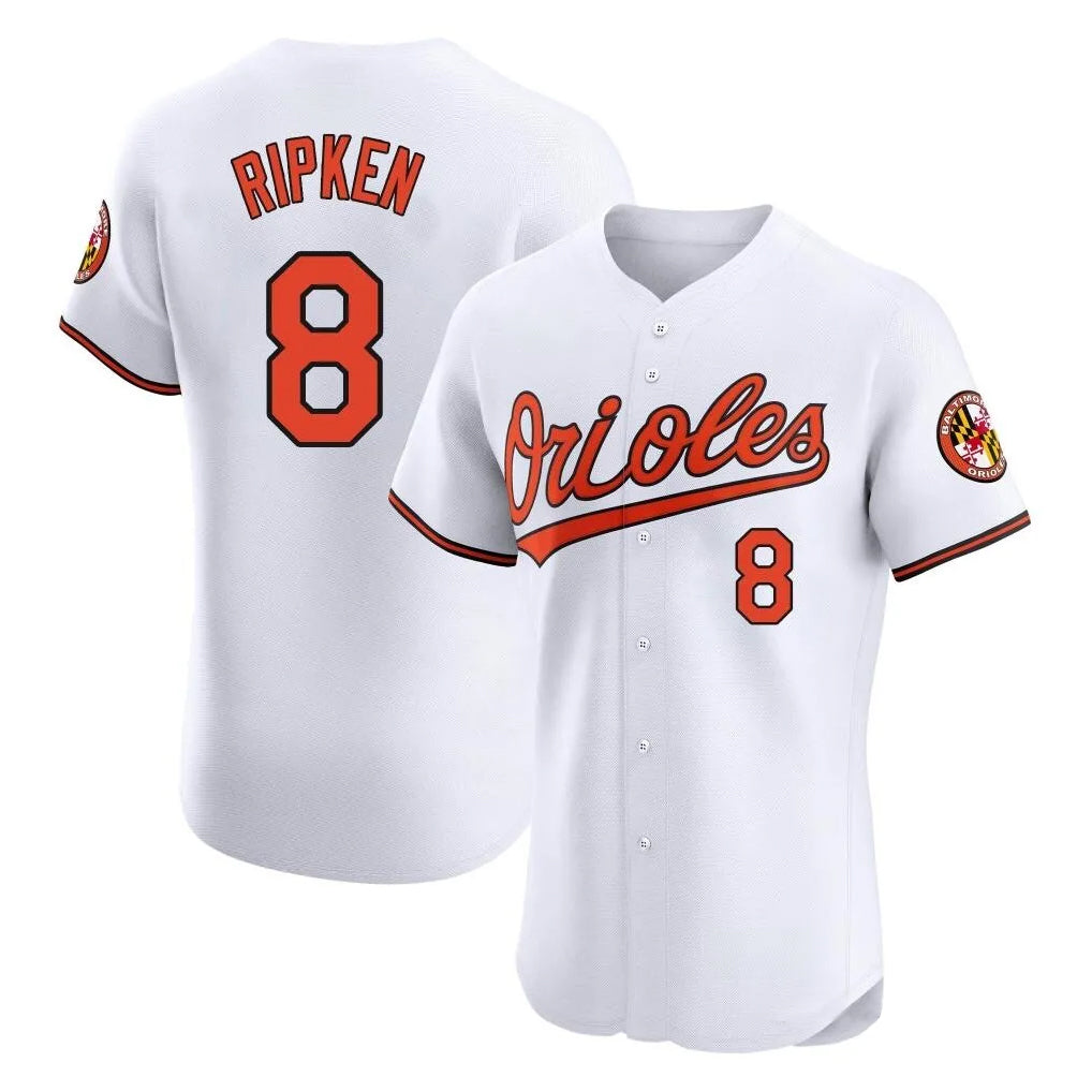 Yuxns B.Orioles #8 Cal Ripken Player White Limited Elite Home Game Stitched Jerseys