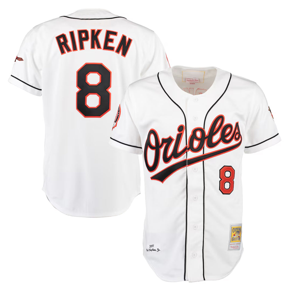 Yuxns B.Orioles #8 Cal Ripken Player White Mitchell & Ness Home Game Stitched Jerseys