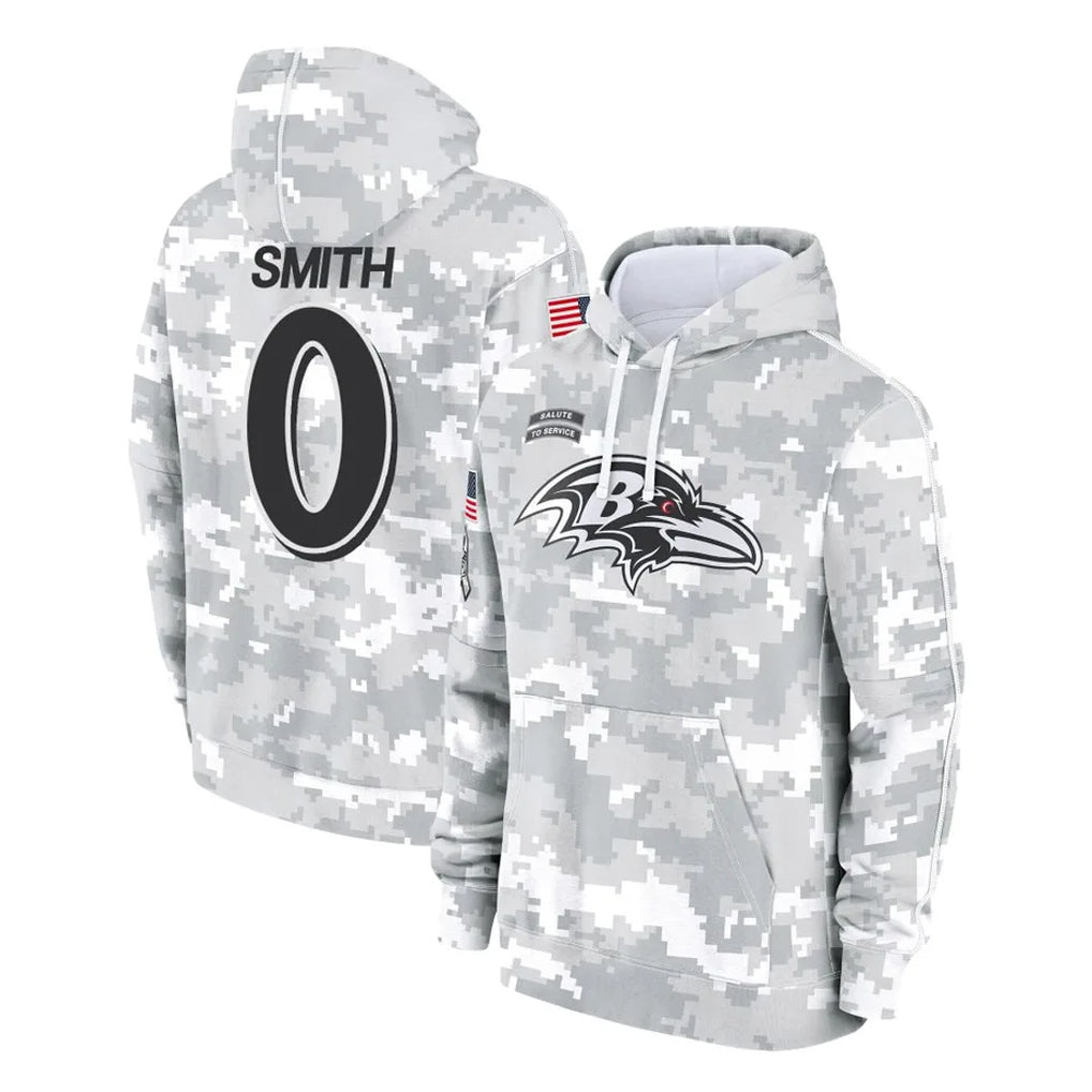 Yuxns B.Ravens #0 Roquan Smith Player Arctic Camo Salute to Service Pullover Hoodie Stitched Jerseys