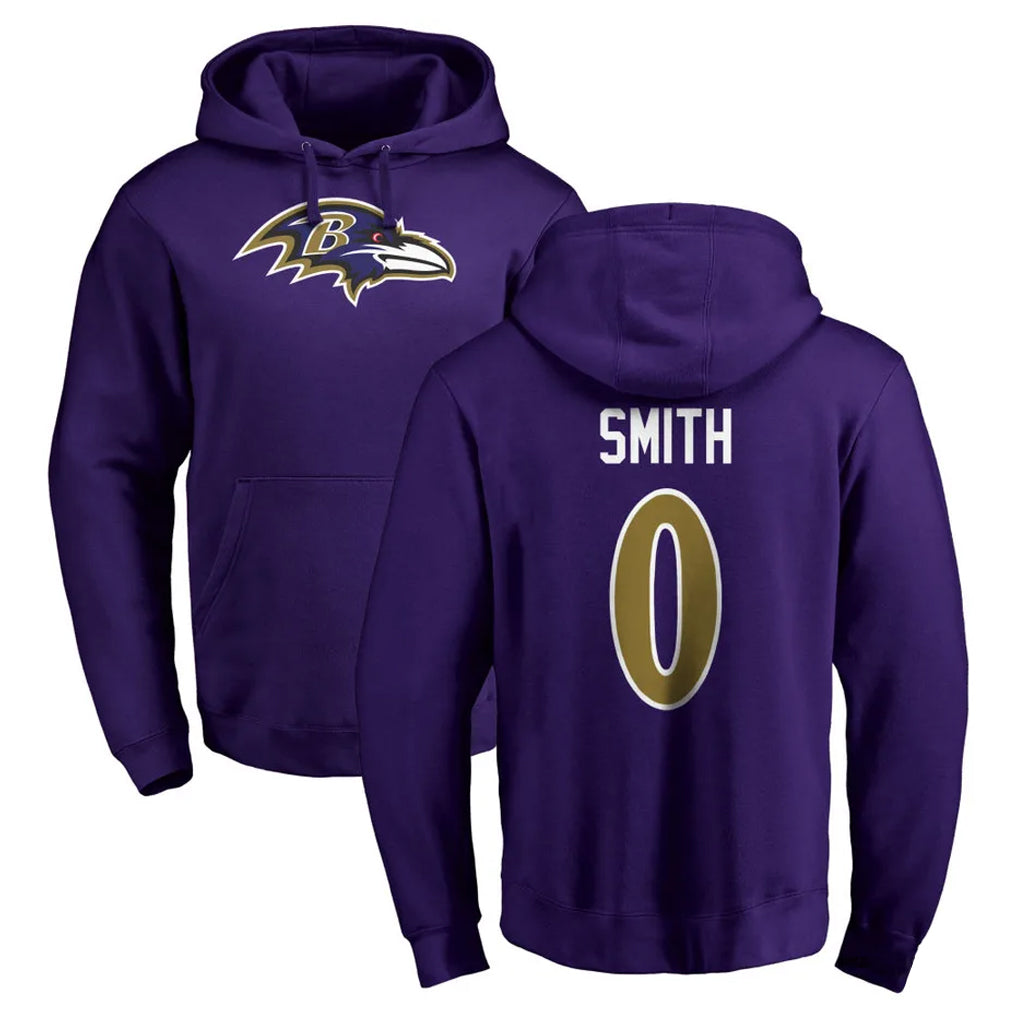Yuxns B.Ravens #0 Roquan Smith Player Purple Salute to Service Pullover Hoodie Stitched Jerseys