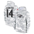Yuxns B.Ravens #14 Kyle Hamilton Player Arctic Camo Salute to Service Pullover Hoodie Stitched Jerseys