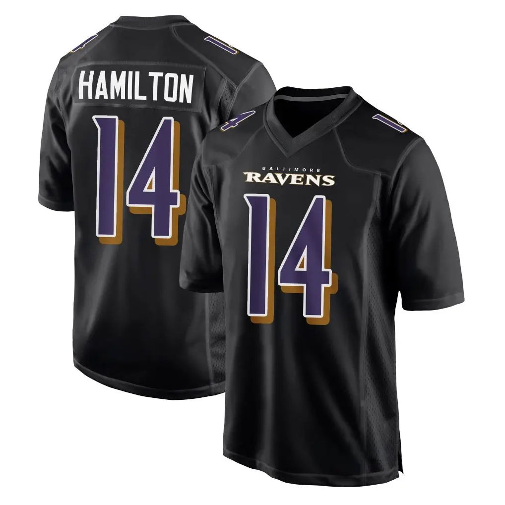 Yuxns B.Ravens #14 Kyle Hamilton Player Black Carbon Fashion Game Home Stitched Jerseys