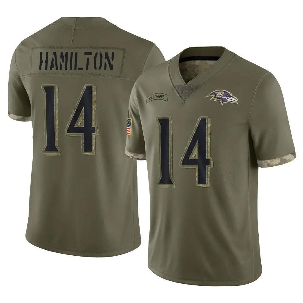 Yuxns B.Ravens #14 Kyle Hamilton Player Olive Salute To Service Game Stitched Jerseys