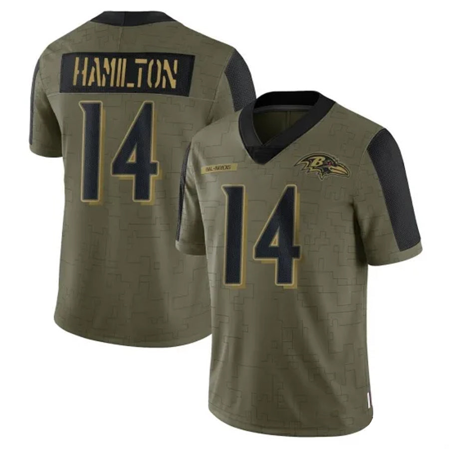 Yuxns B.Ravens #14 Kyle Hamilton Player Olive  Salute To Service Limited Home Game Stitched Jerseys