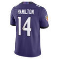 Yuxns B.Ravens #14 Kyle Hamilton Player Purple Limited Elite Home Game Stitched Jerseys
