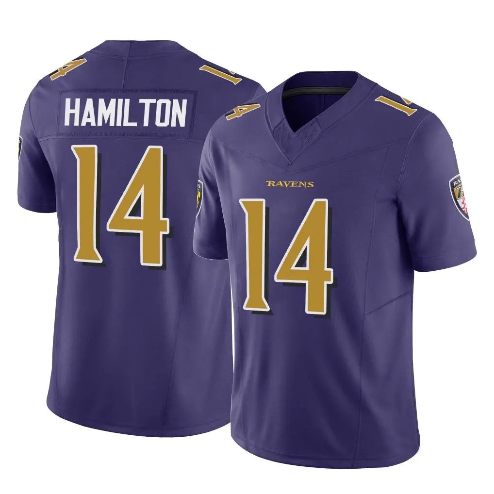 Yuxns B.Ravens #14 Kyle Hamilton Player Purple Vapor F.U.S.E. Limited Home Game Stitched Jerseys