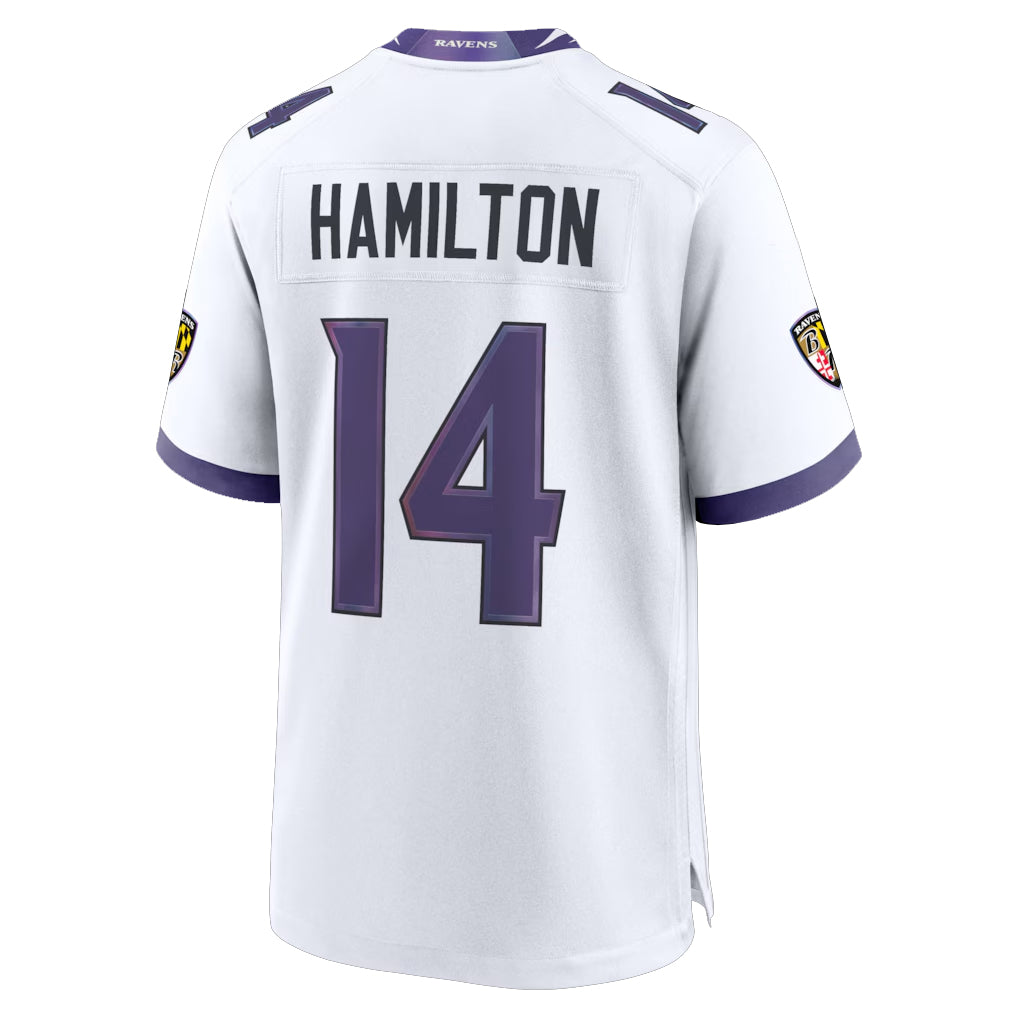Yuxns B.Ravens #14 Kyle Hamilton Player White Home Game Stitched Jerseys