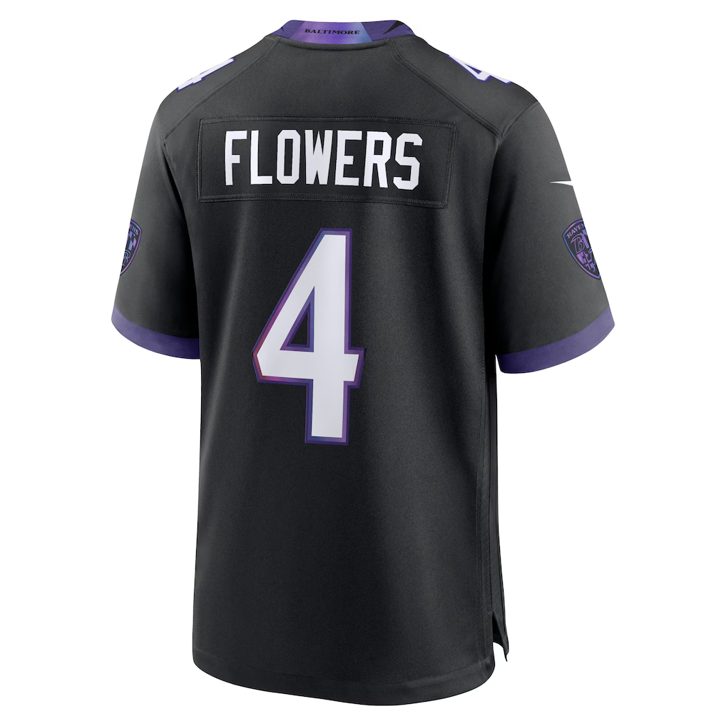 Yuxns B.Ravens #4 Zay Flowers Black Alternate Stitched Jerseys